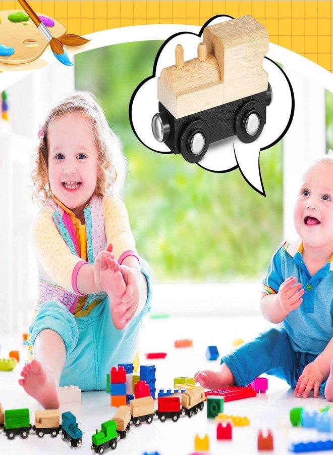 Halloscume 30 Pcs Unfinished DIY Wooden Trains 5 Styles Unpainted Train Cars Toys for Railway Paint Project Wood Trains for Birthday Party Themed Party Decorations Fall Crafts Supplies - Image 4